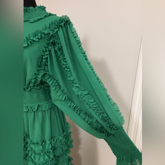 Casual Dresses Women Long Sleeve Tierred Ruffle Stand Collar Dress - Picture 6 of 10